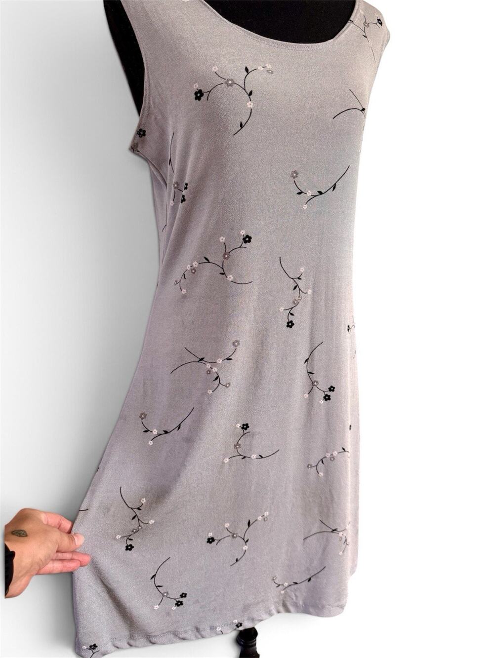 Vintage 90s Essex USA Floral Slip Dress Medium Grey Knit Stretch Tank Mini